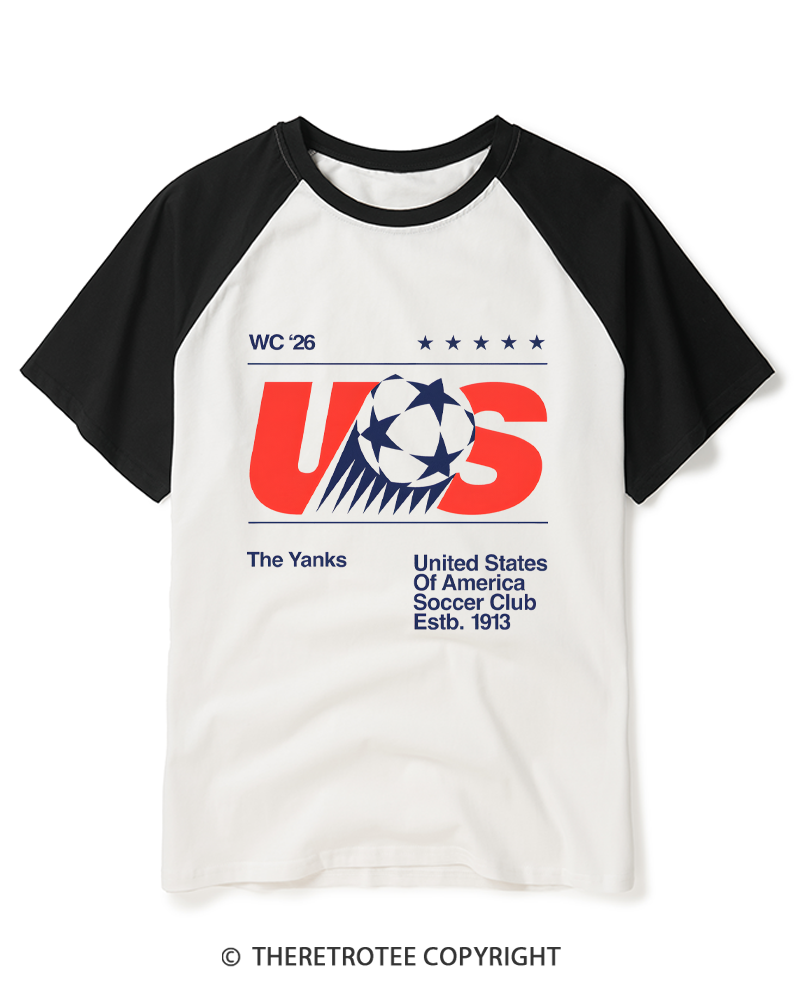 TheRetroTee 2026 World Tour Soccer Raglan Baseball T-Shirt