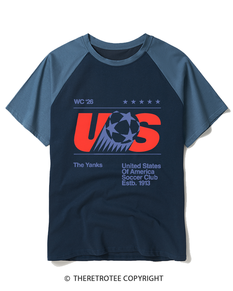 TheRetroTee 2026 World Tour Soccer Raglan Baseball T-Shirt
