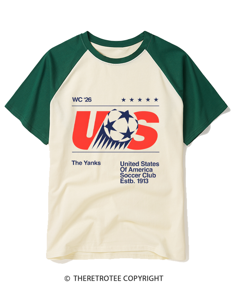TheRetroTee 2026 World Tour Soccer Raglan Baseball T-Shirt