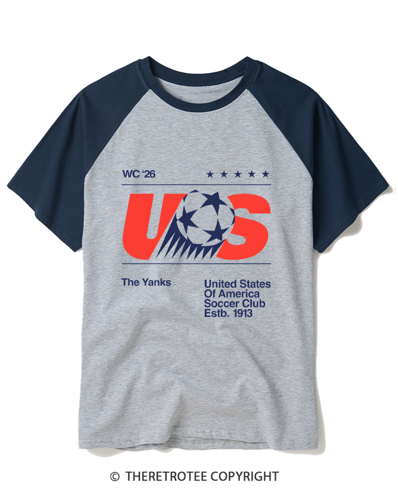 TheRetroTee 2026 World Tour Soccer Raglan Baseball T-Shirt