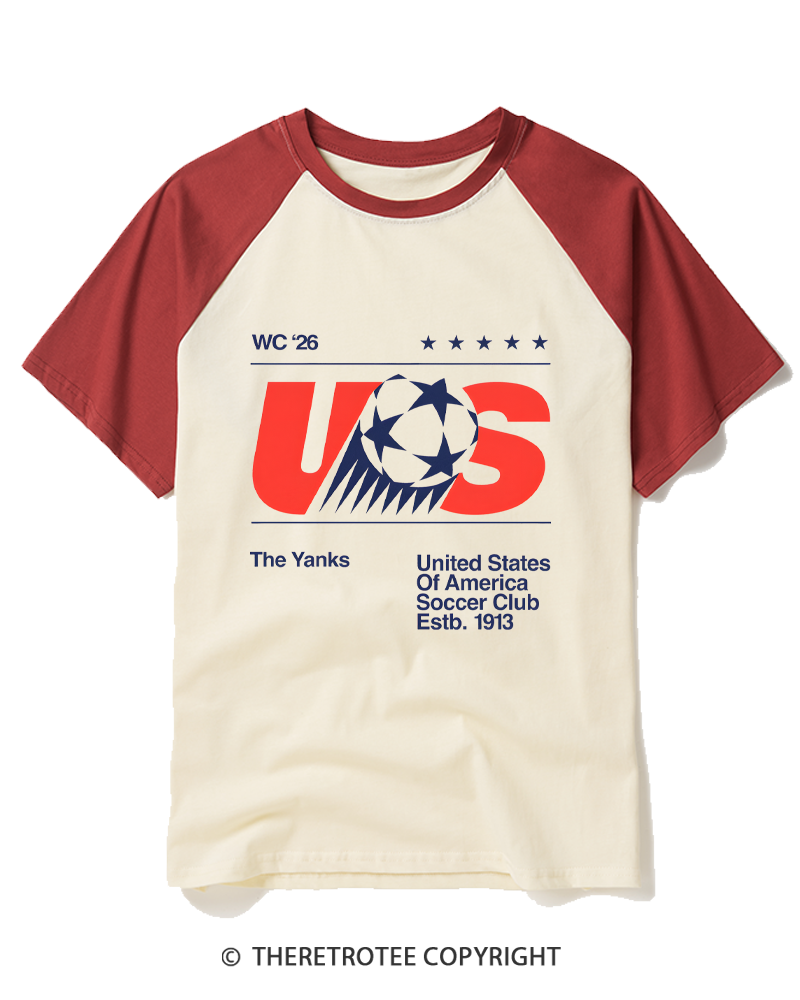 TheRetroTee 2026 World Tour Soccer Raglan Baseball T-Shirt