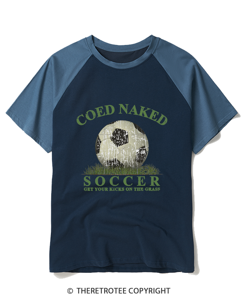 TheRetroTee Coed Naked Soccer 1990s Raglan Baseball T-Shirt