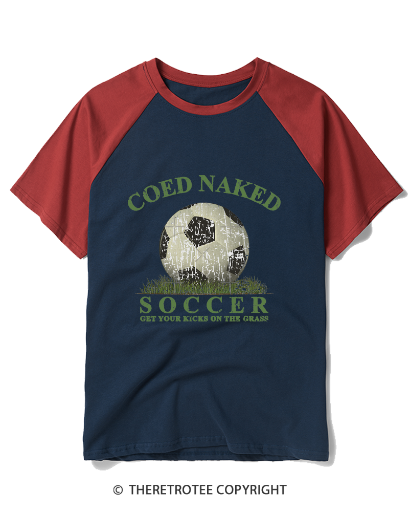 TheRetroTee Coed Naked Soccer 1990s Raglan Baseball T-Shirt