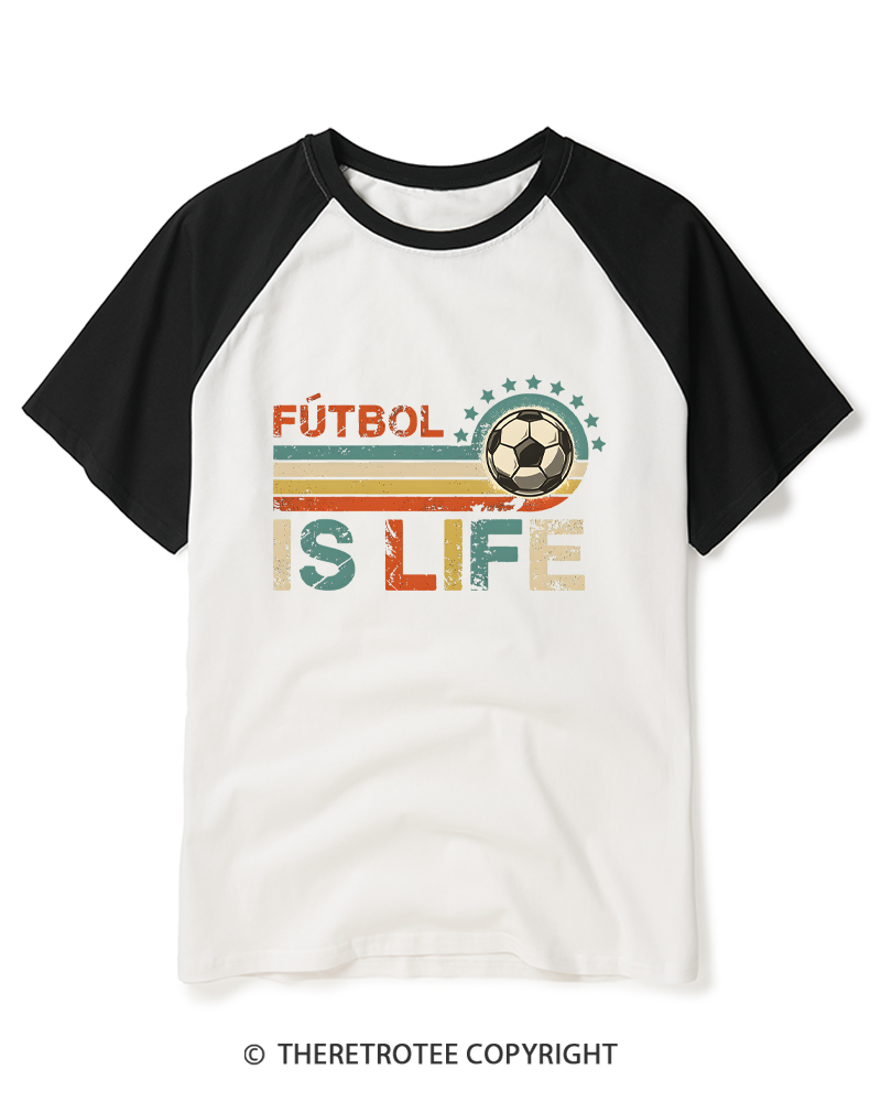 TheRetroTee Futbol Is Life 1970s Raglan Baseball T-Shirt