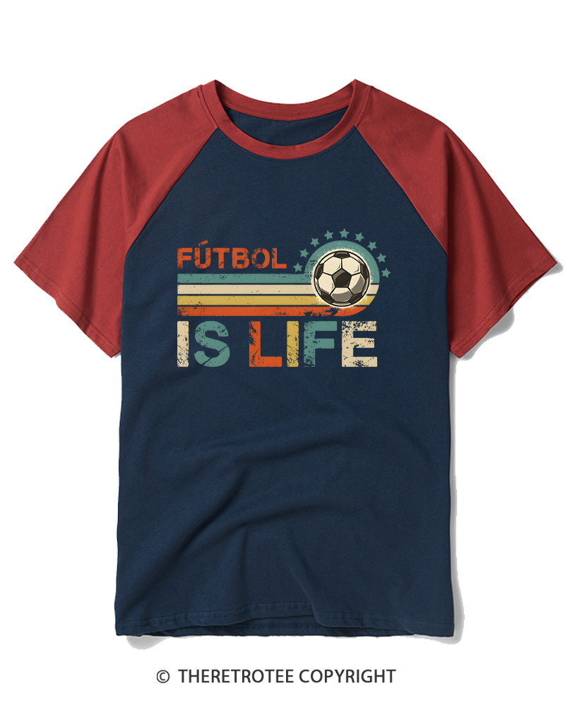 TheRetroTee Futbol Is Life 1970s Raglan Baseball T-Shirt