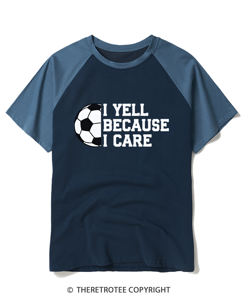 TheRetroTee I Yell Because I Care 1990s Raglan Baseball T-Shirt