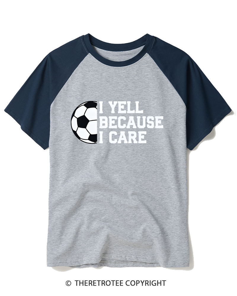 TheRetroTee I Yell Because I Care 1990s Raglan Baseball T-Shirt
