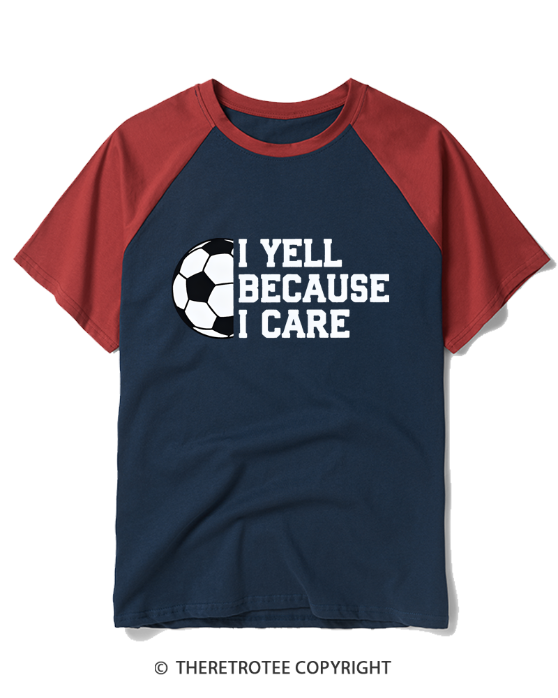 TheRetroTee I Yell Because I Care 1990s Raglan Baseball T-Shirt