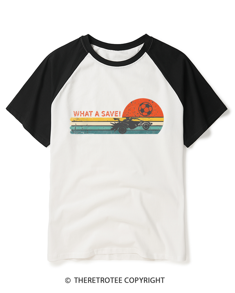 TheRetroTee Rocket Soccer Car 1970s Raglan Baseball T-Shirt