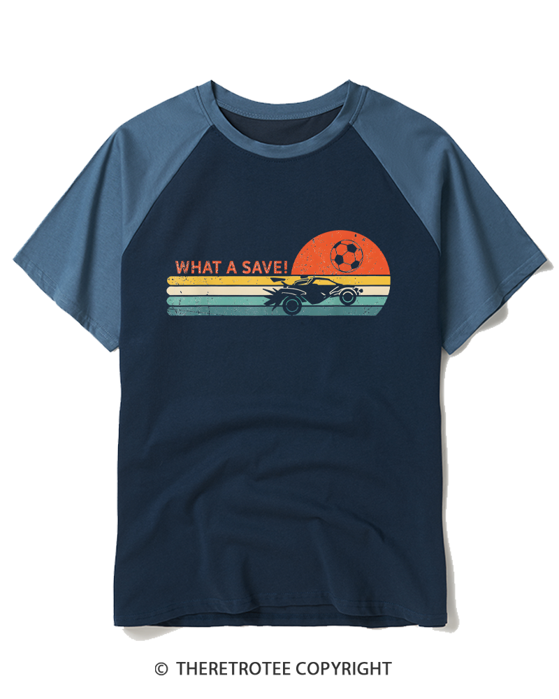 TheRetroTee Rocket Soccer Car 1970s Raglan Baseball T-Shirt