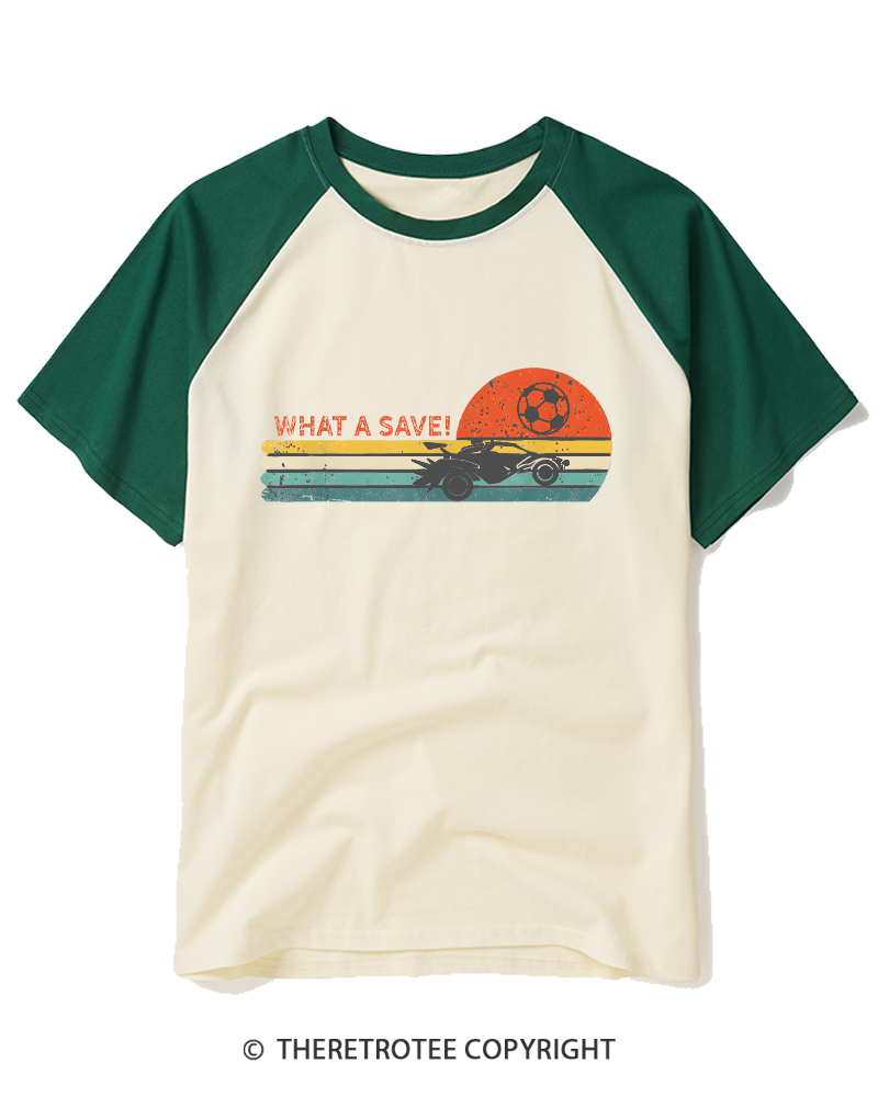 TheRetroTee Rocket Soccer Car 1970s Raglan Baseball T-Shirt