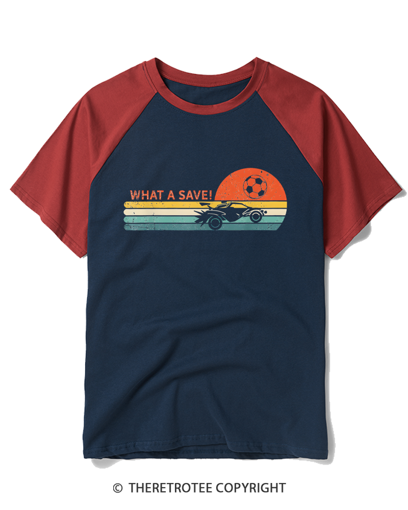 TheRetroTee Rocket Soccer Car 1970s Raglan Baseball T-Shirt