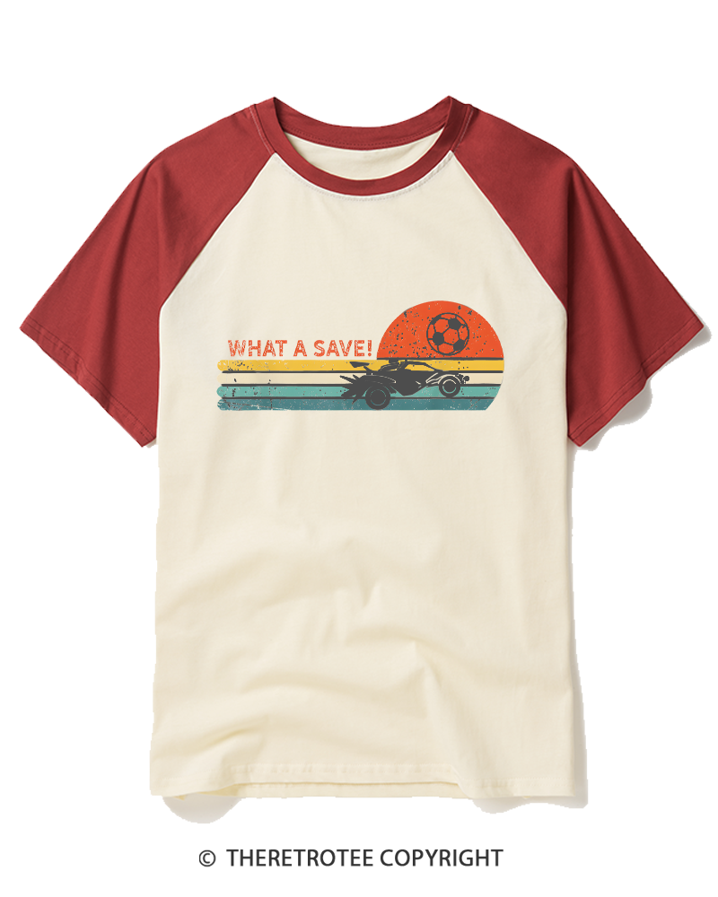 TheRetroTee Rocket Soccer Car 1970s Raglan Baseball T-Shirt
