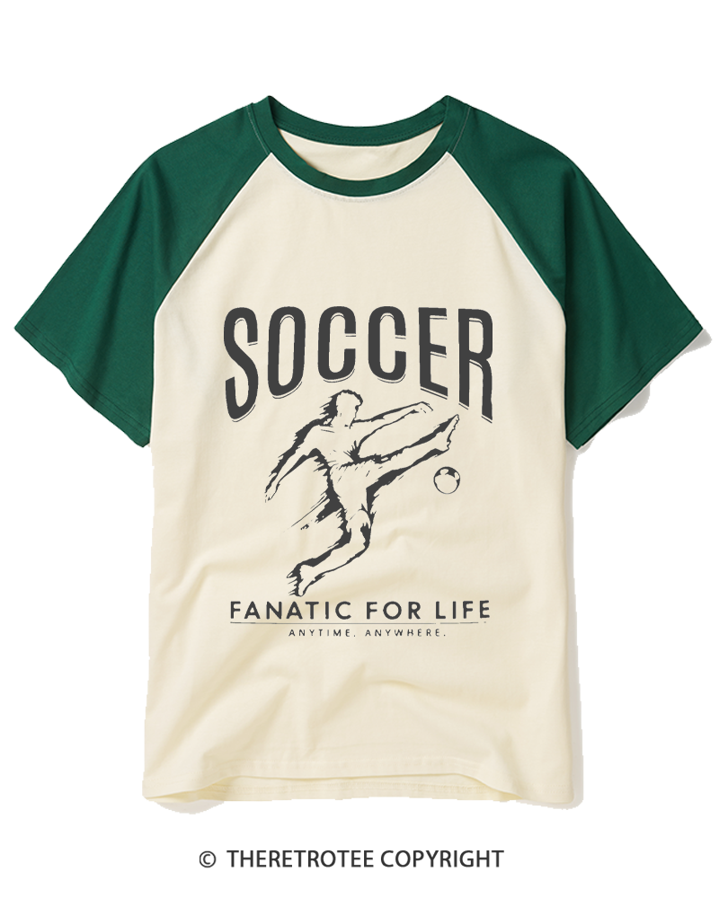 TheRetroTee Soccer Fanatic for Life 2000s Raglan Baseball T-Shirt