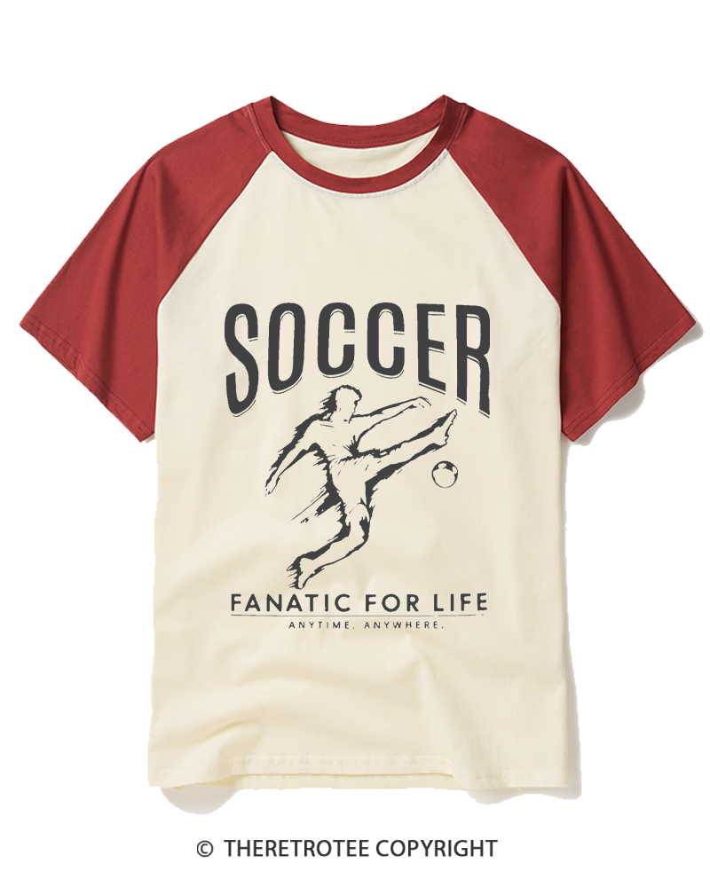 TheRetroTee Soccer Fanatic for Life 2000s Raglan Baseball T-Shirt