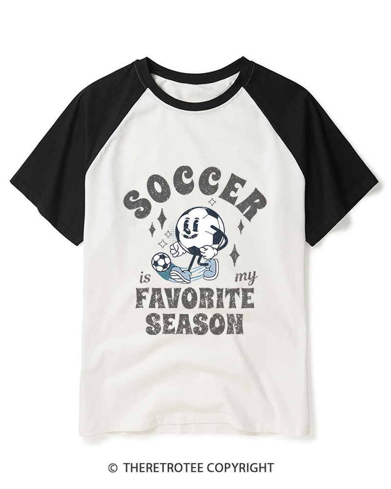 TheRetroTee Soccer is My Favorite Season 1970s Raglan Baseball T-Shirt