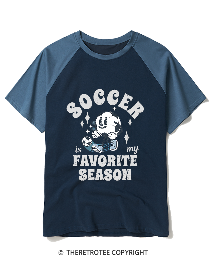 TheRetroTee Soccer is My Favorite Season 1970s Raglan Baseball T-Shirt