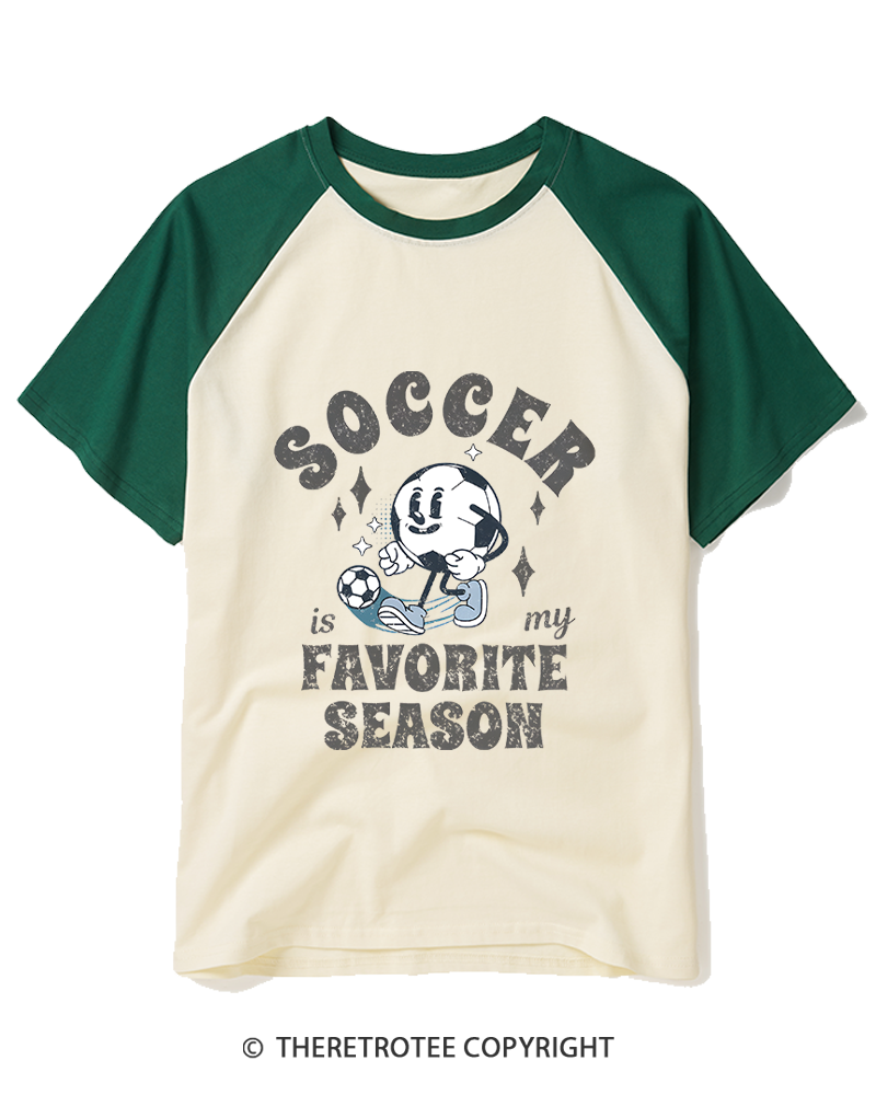 TheRetroTee Soccer is My Favorite Season 1970s Raglan Baseball T-Shirt
