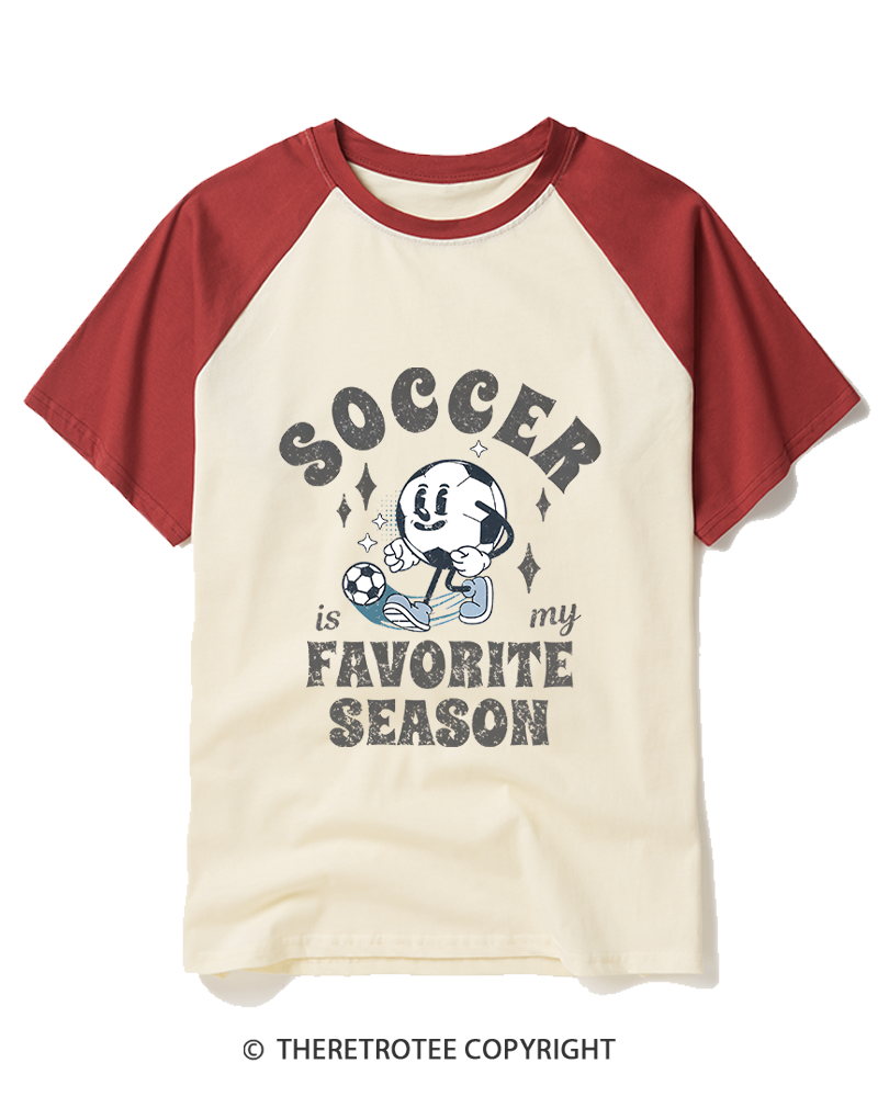 TheRetroTee Soccer is My Favorite Season 1970s Raglan Baseball T-Shirt