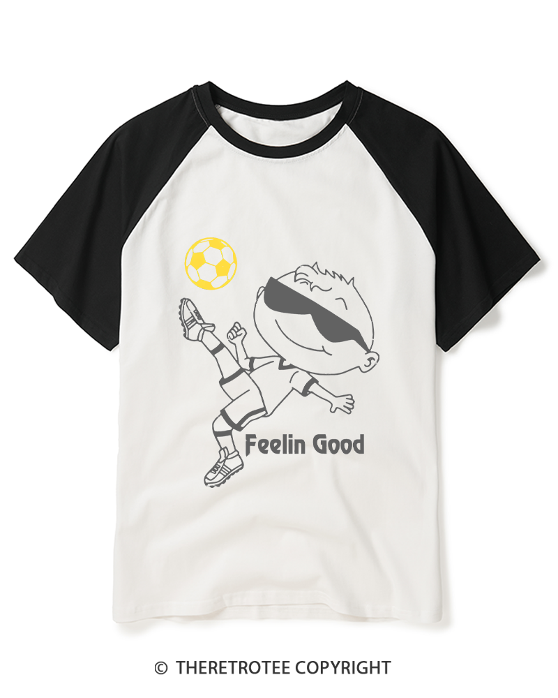TheRetroTee Soccer Player Graphic 1990s Raglan Baseball T-Shirt