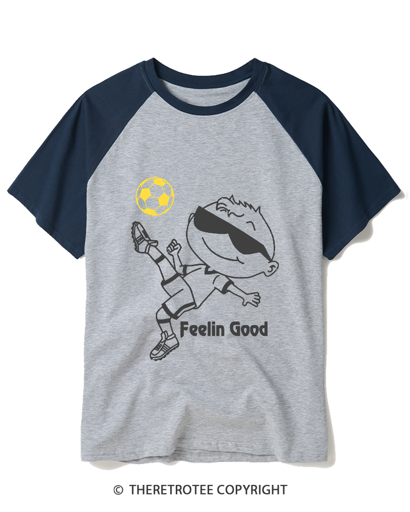 TheRetroTee Soccer Player Graphic 1990s Raglan Baseball T-Shirt