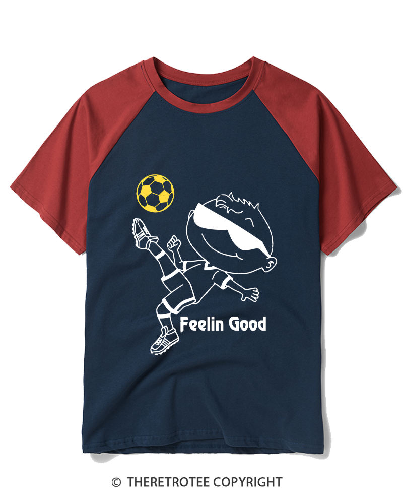 TheRetroTee Soccer Player Graphic 1990s Raglan Baseball T-Shirt