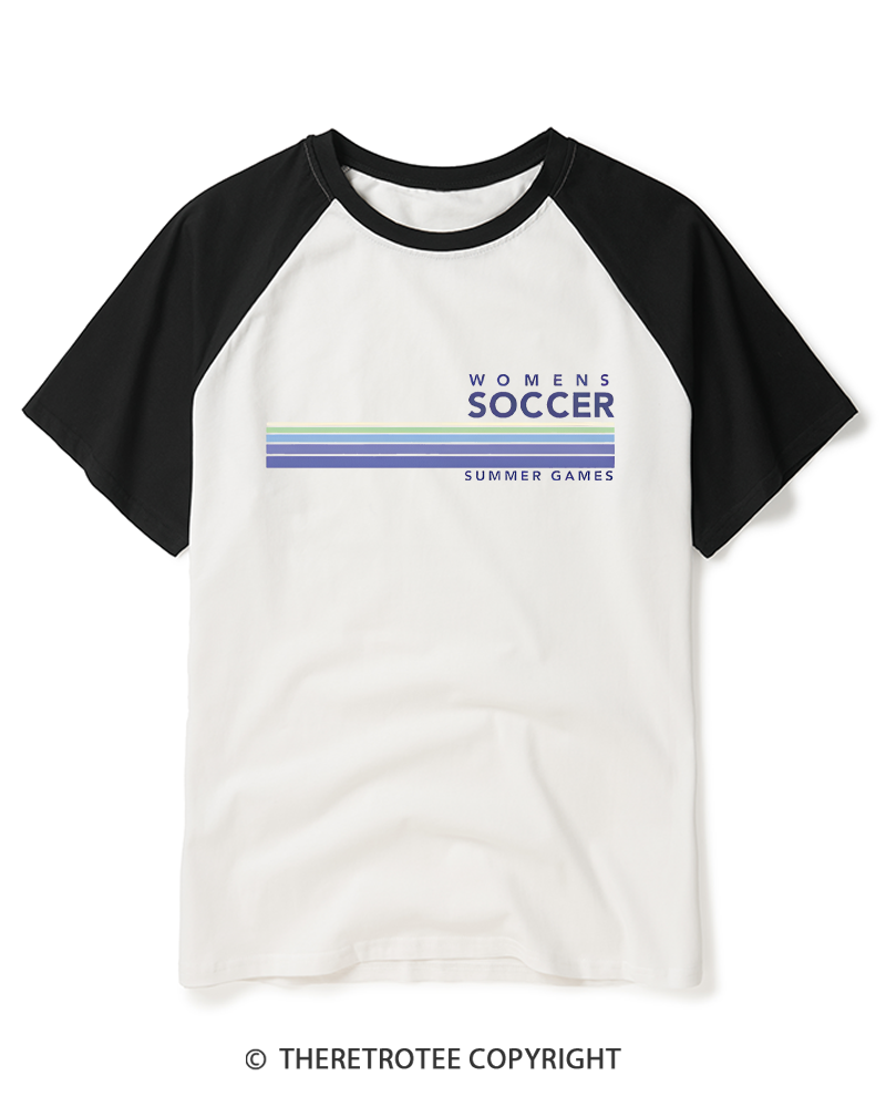 TheRetroTee Soccer Stripes Summer Games 1984 Raglan Baseball T-Shirt