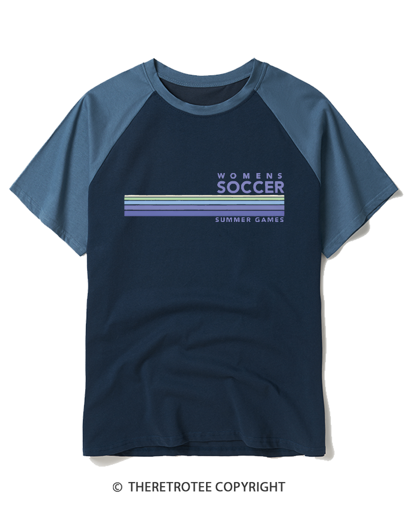 TheRetroTee Soccer Stripes Summer Games 1984 Raglan Baseball T-Shirt