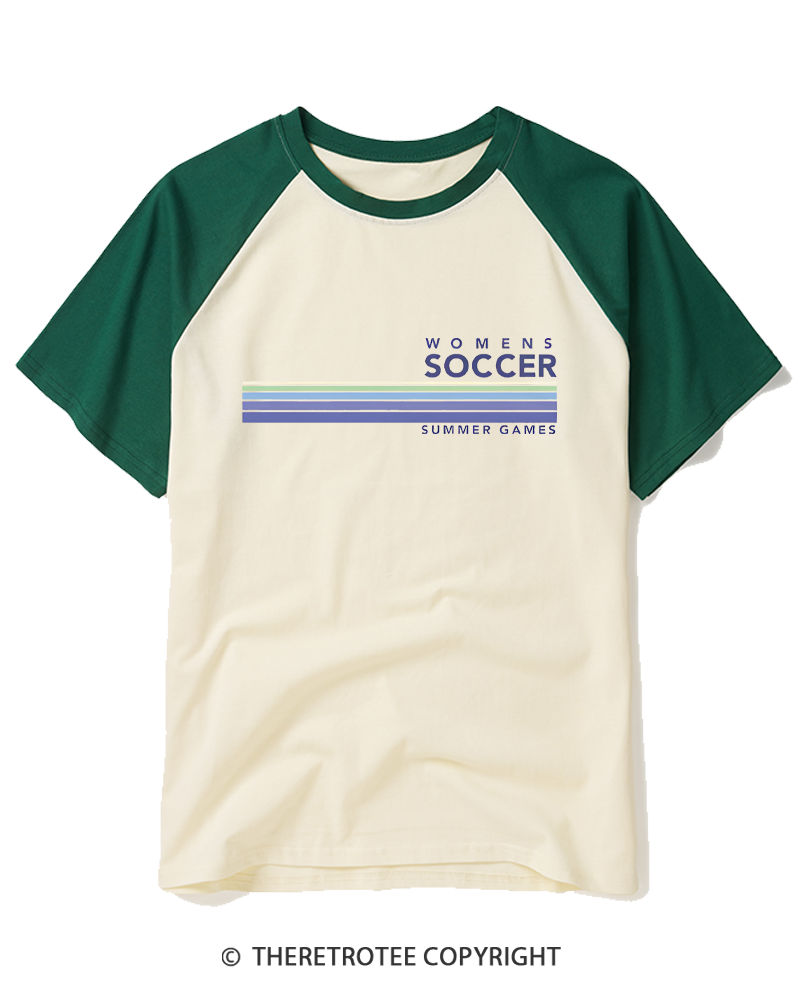 TheRetroTee Soccer Stripes Summer Games 1984 Raglan Baseball T-Shirt