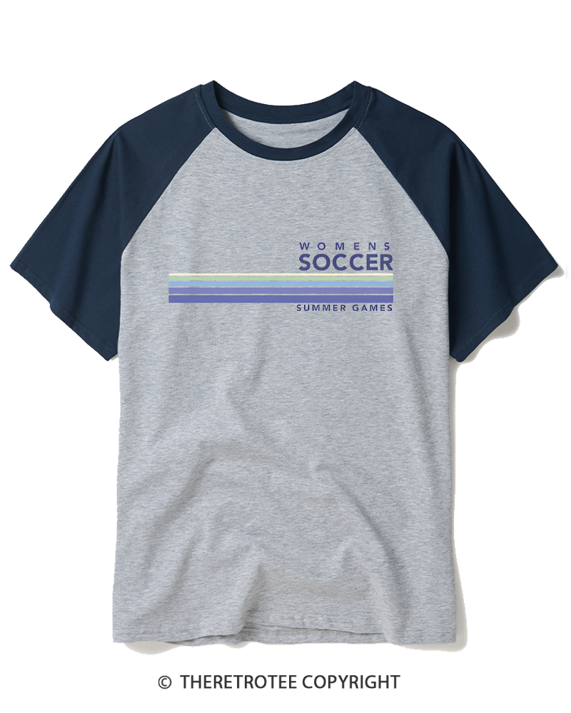 TheRetroTee Soccer Stripes Summer Games 1984 Raglan Baseball T-Shirt