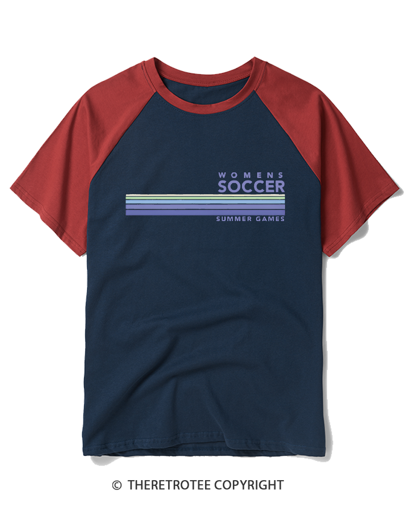 TheRetroTee Soccer Stripes Summer Games 1984 Raglan Baseball T-Shirt