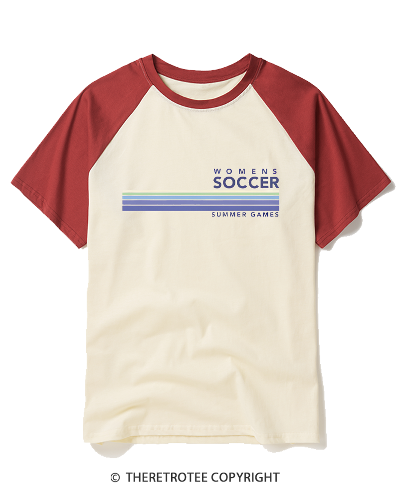 TheRetroTee Soccer Stripes Summer Games 1984 Raglan Baseball T-Shirt