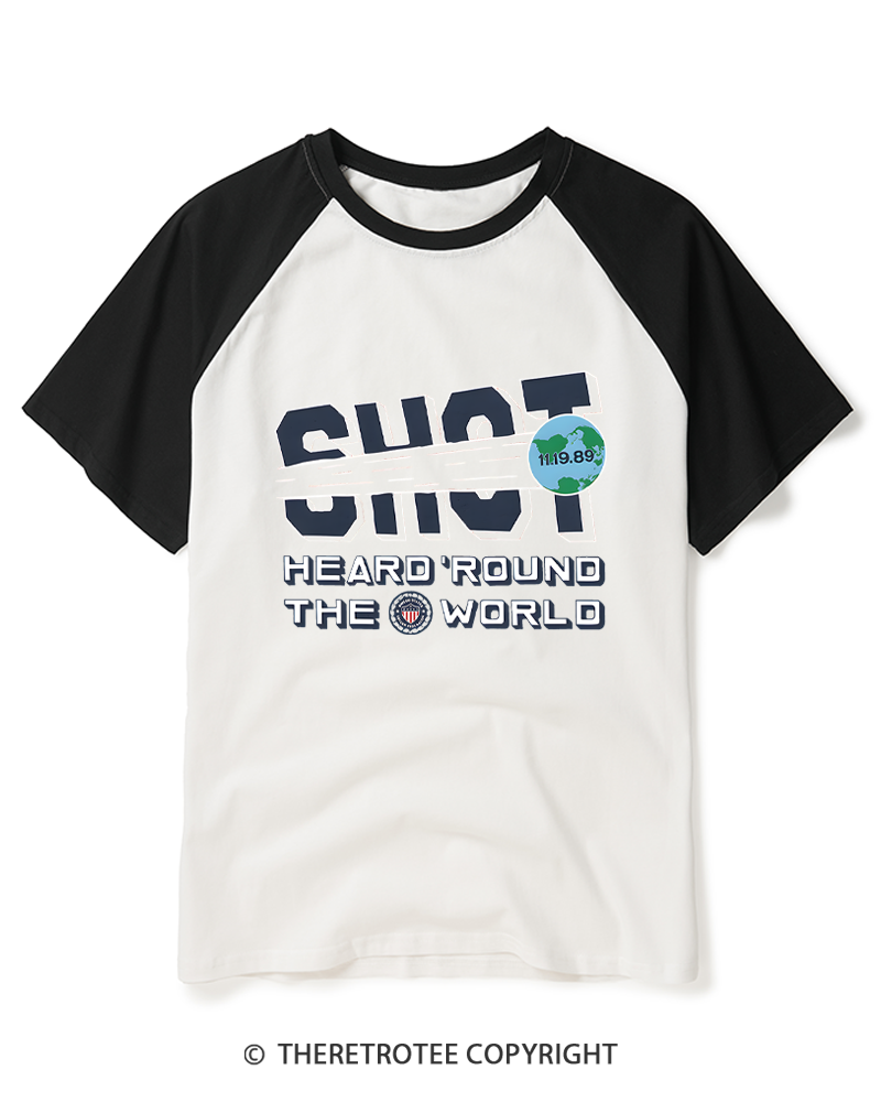 TheRetroTee US Soccer Shot Heard 'Round 1989 Raglan Baseball T-Shirt