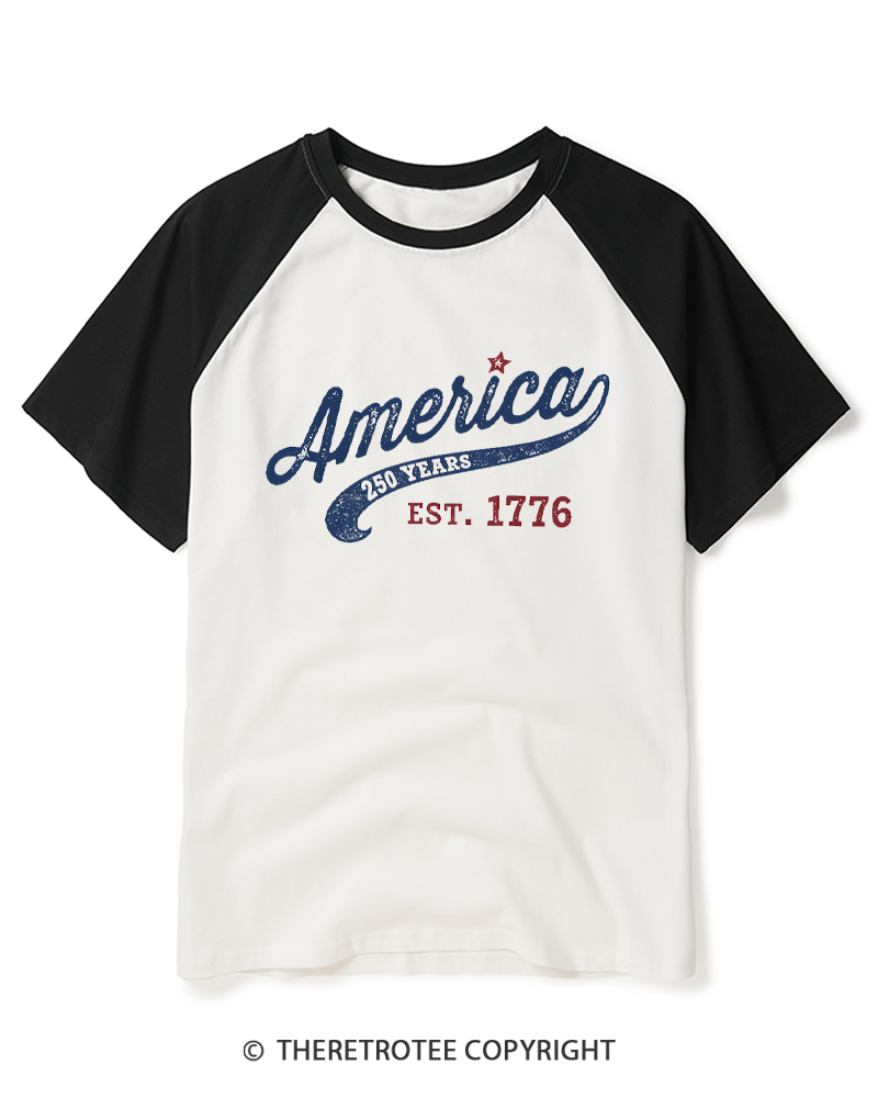 TheRetroTee America 250 Years Est 1776 Raglan Baseball T-Shirt