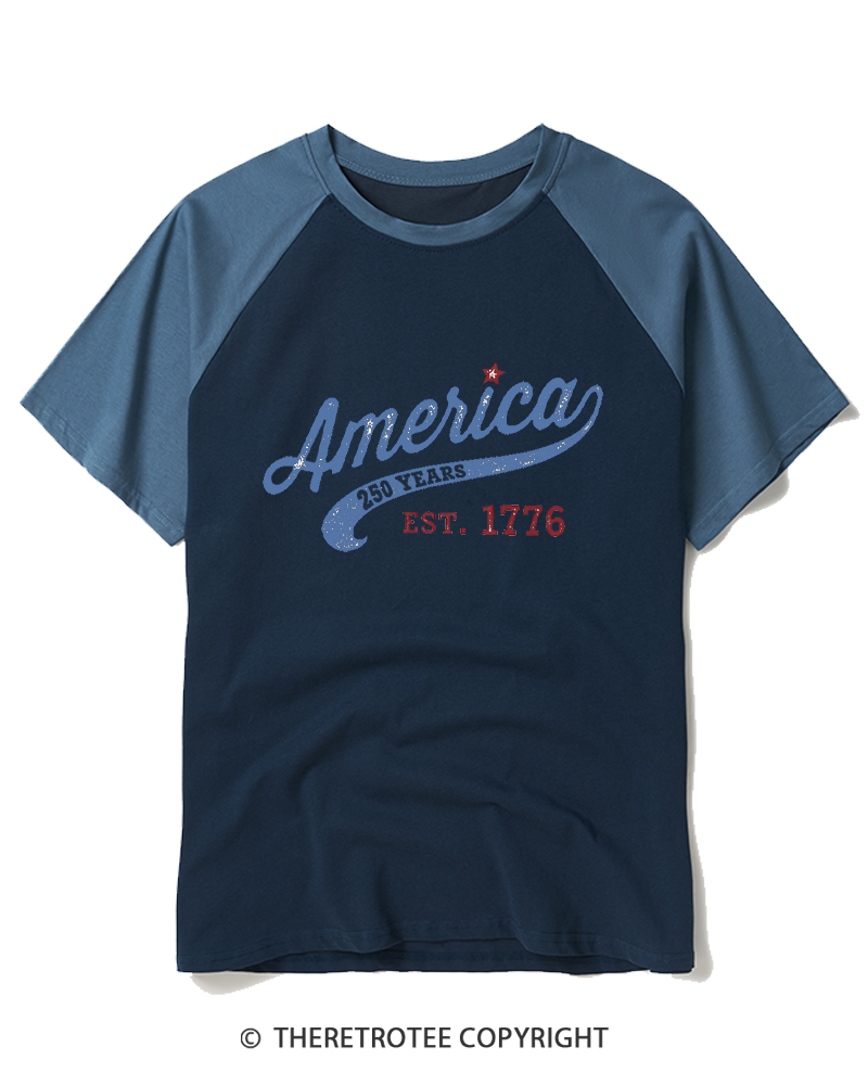 TheRetroTee America 250 Years Est 1776 Raglan Baseball T-Shirt