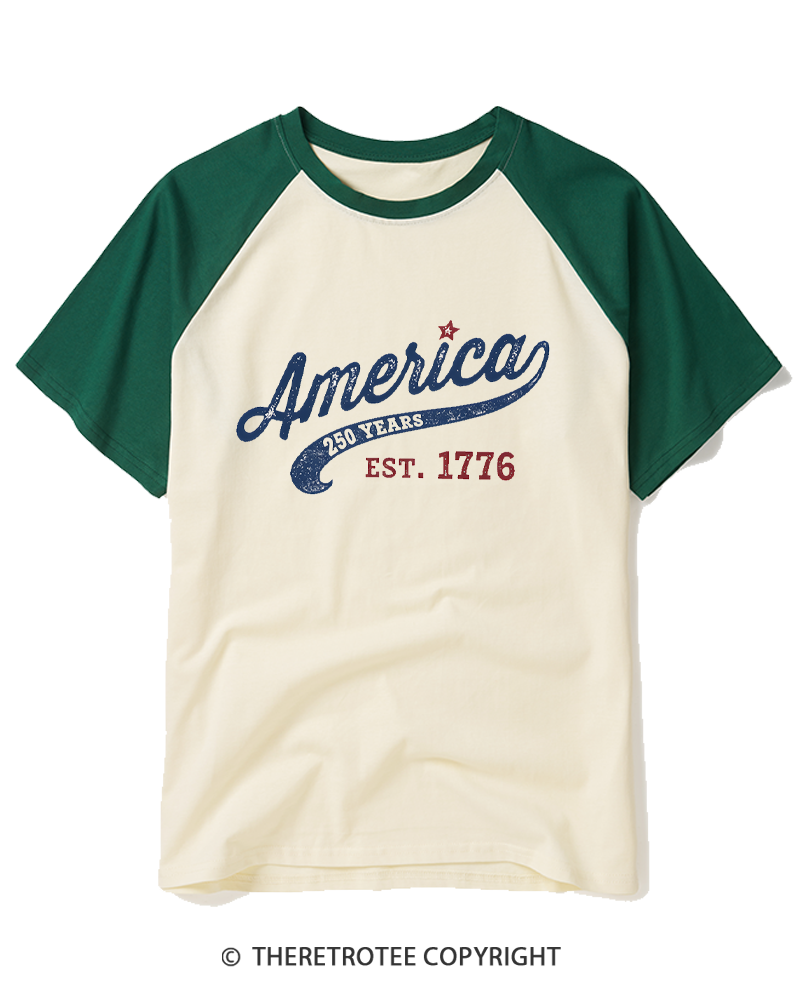 TheRetroTee America 250 Years Est 1776 Raglan Baseball T-Shirt