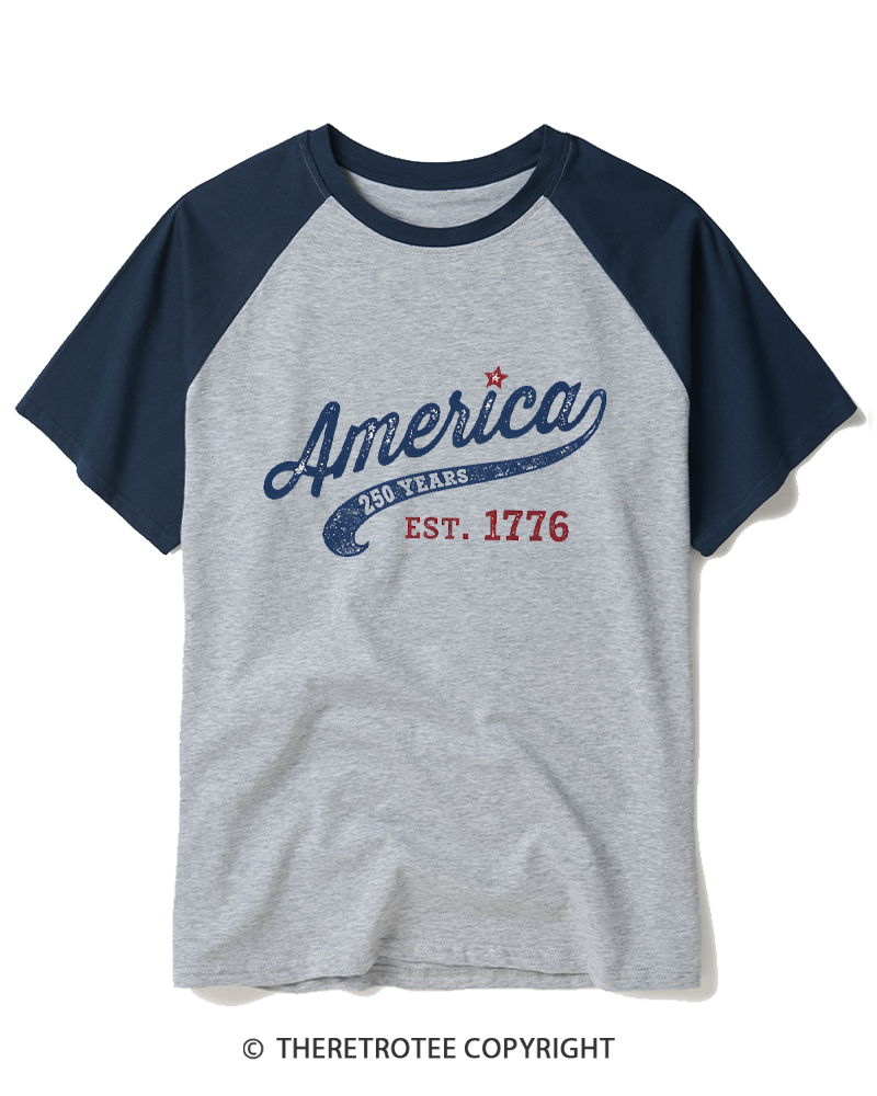 TheRetroTee America 250 Years Est 1776 Raglan Baseball T-Shirt