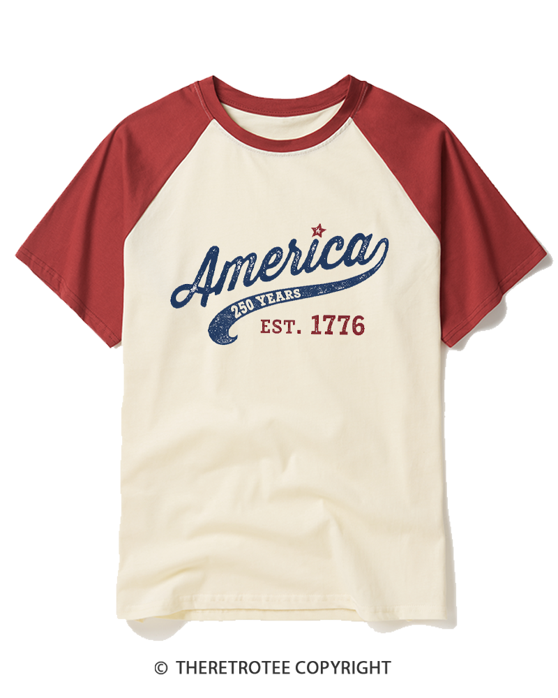 TheRetroTee America 250 Years Est 1776 Raglan Baseball T-Shirt