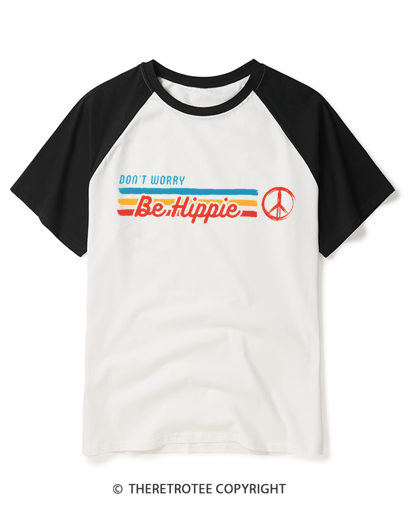TheRetroTee Don't Worry, Be Happy 1970s Raglan Baseball T-Shirt