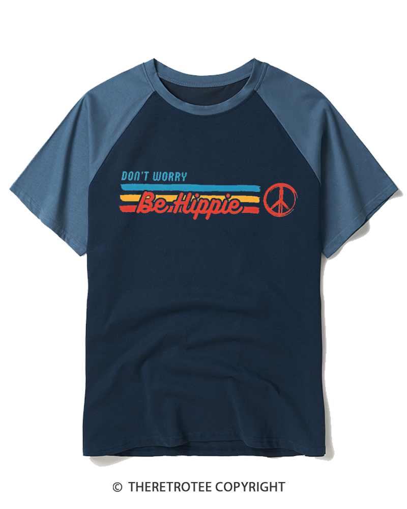 TheRetroTee Don't Worry, Be Happy 1970s Raglan Baseball T-Shirt