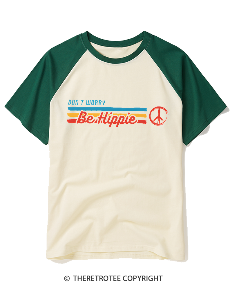 TheRetroTee Don't Worry, Be Happy 1970s Raglan Baseball T-Shirt
