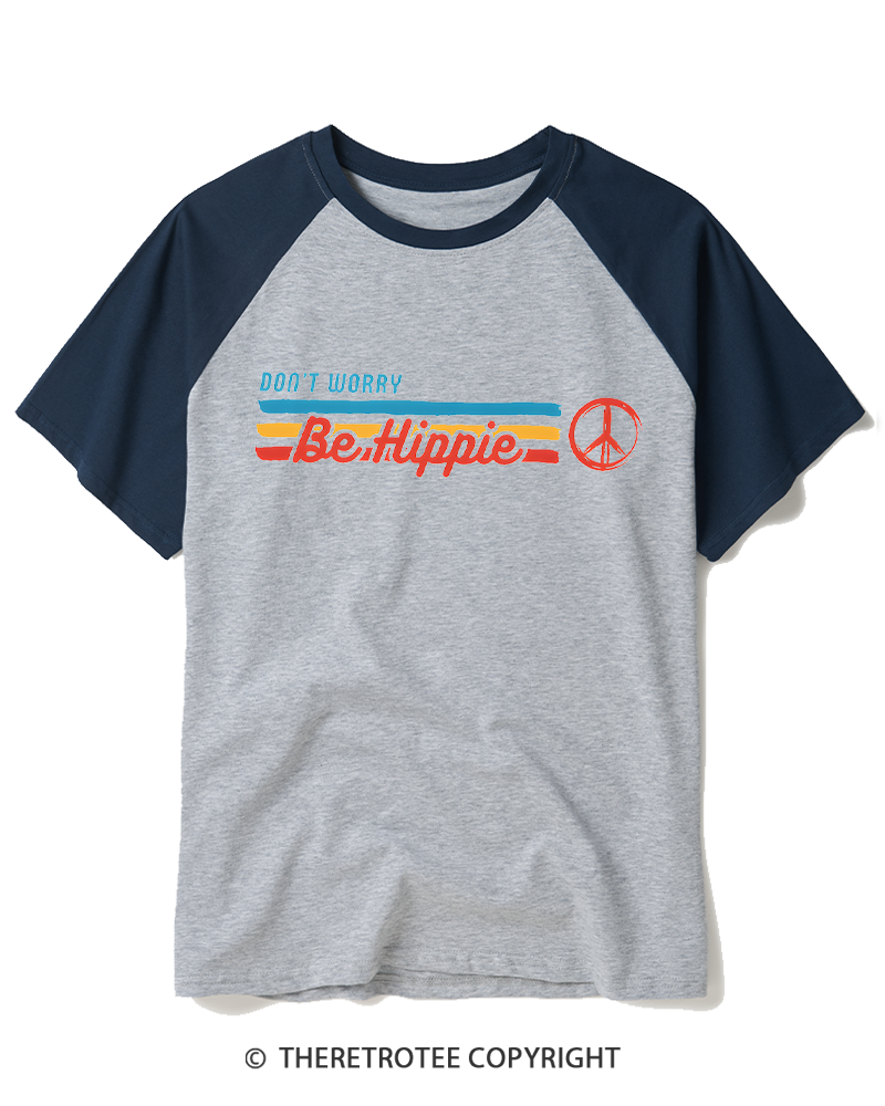 TheRetroTee Don't Worry, Be Happy 1970s Raglan Baseball T-Shirt