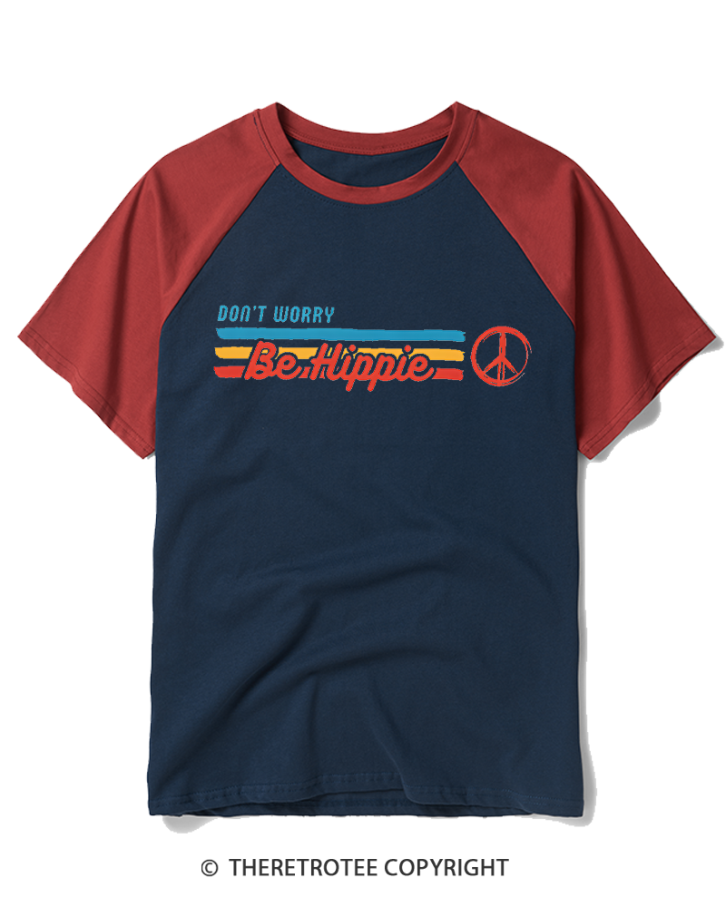 TheRetroTee Don't Worry, Be Happy 1970s Raglan Baseball T-Shirt