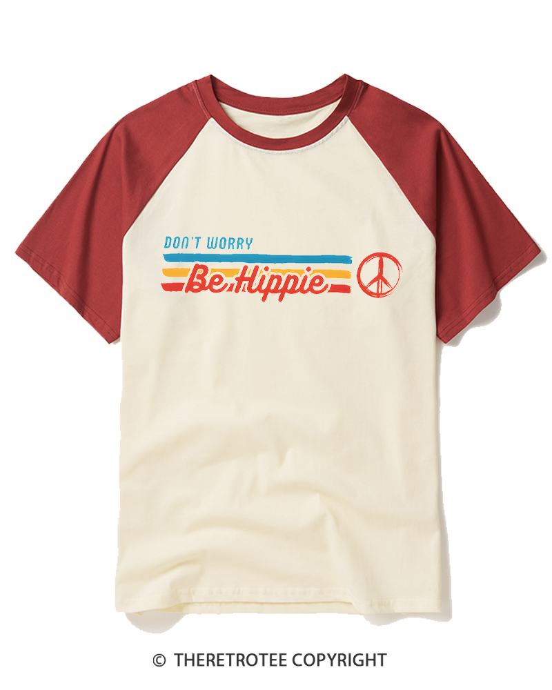 TheRetroTee Don't Worry, Be Happy 1970s Raglan Baseball T-Shirt