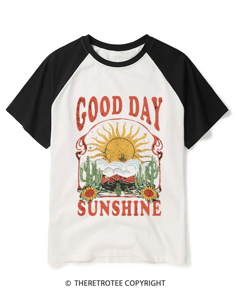 TheRetroTee Good Day Sunshine 1970s Raglan Baseball T-Shirt