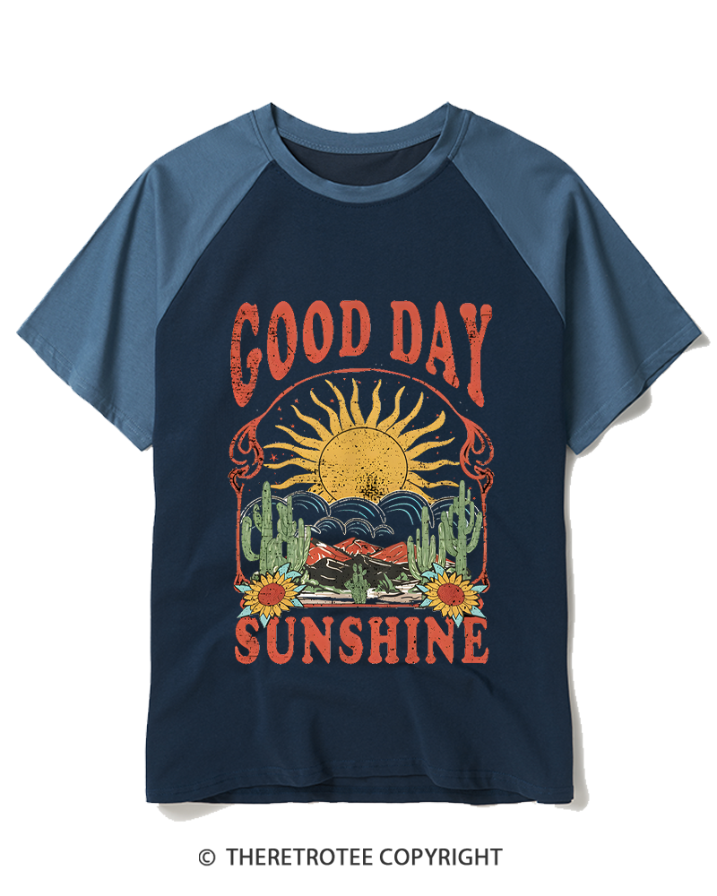TheRetroTee Good Day Sunshine 1970s Raglan Baseball T-Shirt