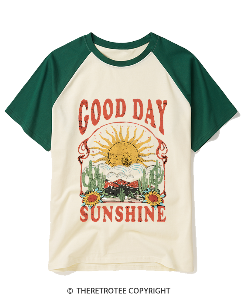 TheRetroTee Good Day Sunshine 1970s Raglan Baseball T-Shirt