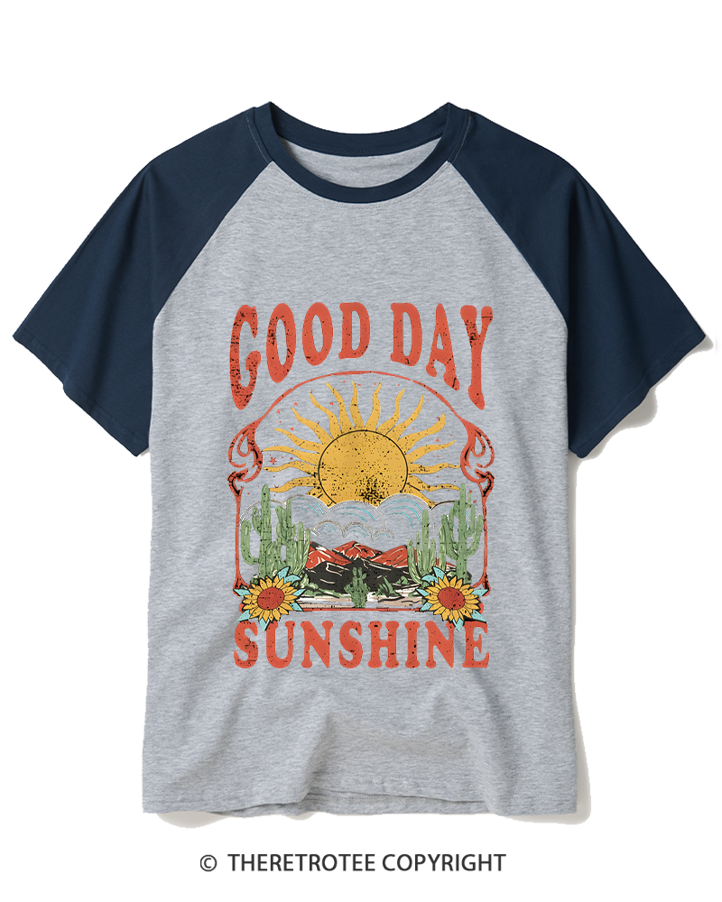 TheRetroTee Good Day Sunshine 1970s Raglan Baseball T-Shirt