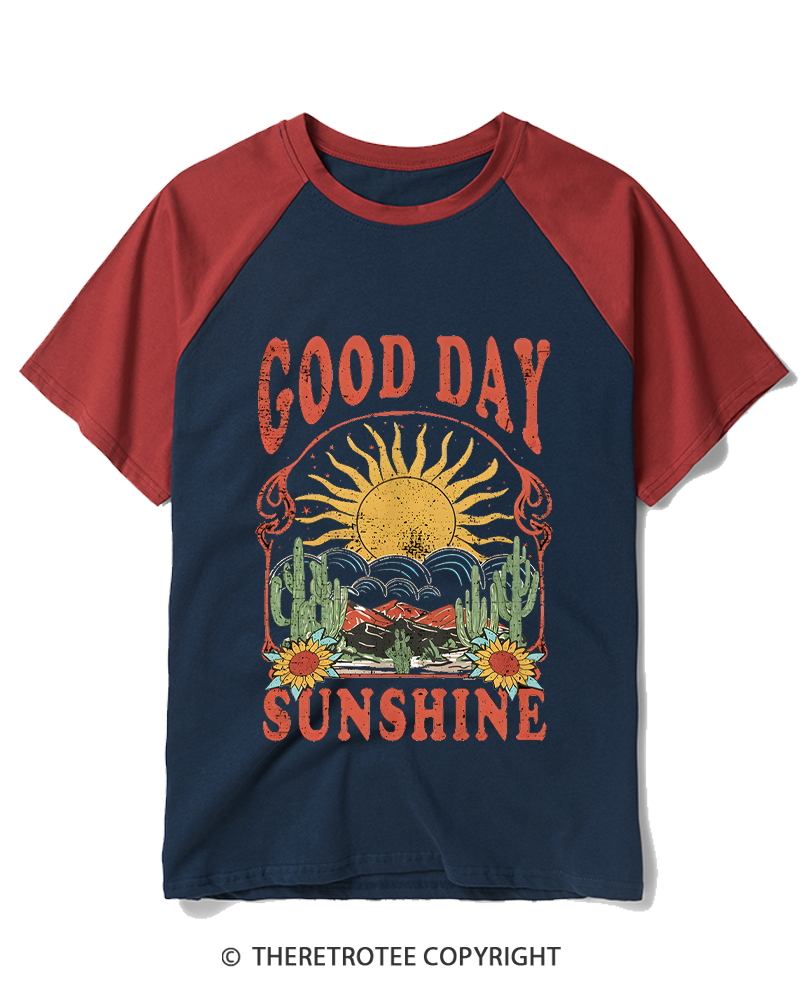 TheRetroTee Good Day Sunshine 1970s Raglan Baseball T-Shirt