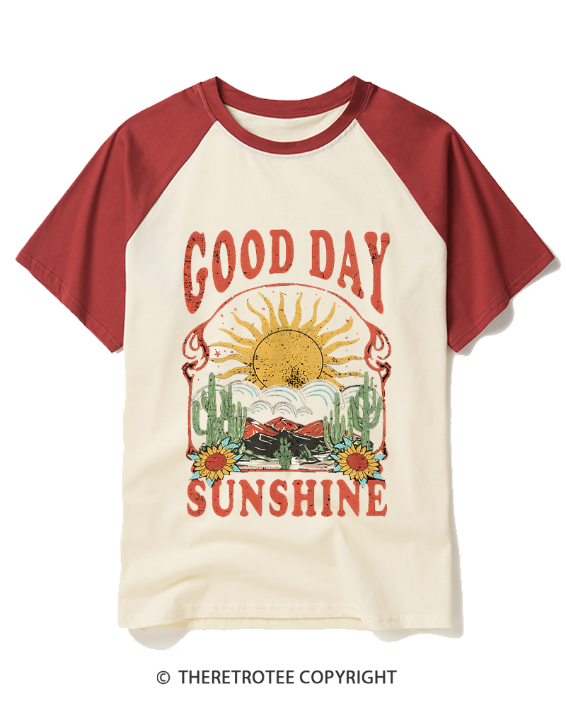 TheRetroTee Good Day Sunshine 1970s Raglan Baseball T-Shirt